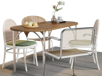 现代椭圆形餐桌椅组合