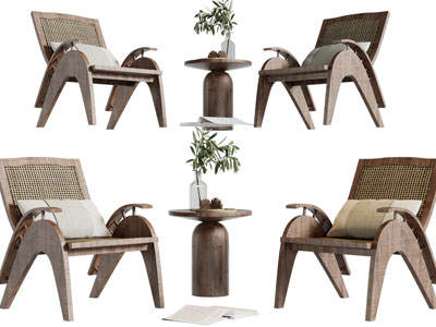 侘寂风实木休闲椅子、边几