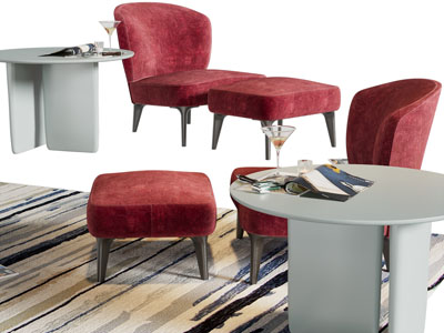 现代休闲椅子、脚踏和边几