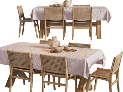 现代藤编餐桌椅组合