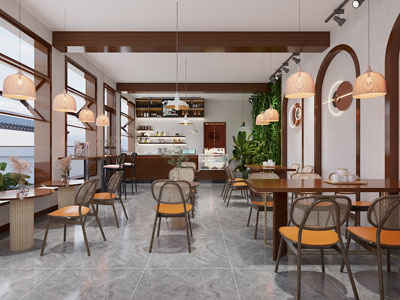 现代怀旧饭店餐馆就餐区