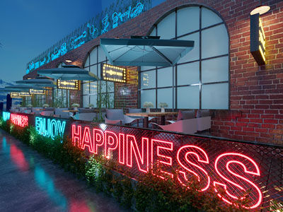 工业loft室外饭店就餐区