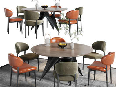现代圆形餐桌椅组合