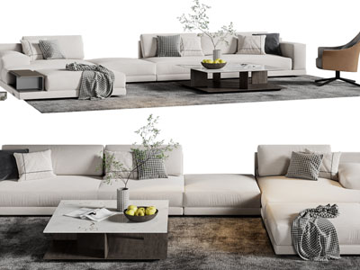 现代多人沙发、休闲椅子和茶几组合
