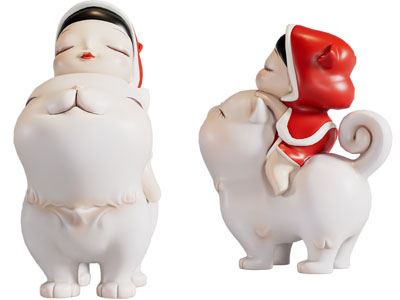 现代骑着猫咪的小女孩摆件