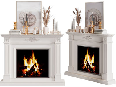 简欧壁炉火炉、摆件组合