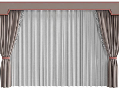 新中式带窗帘盒的窗帘窗纱