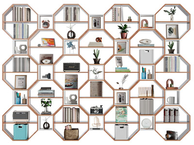 现代多边形蜂窝造的装饰书柜