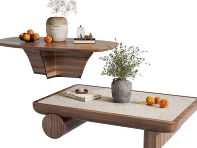 侘寂风长方形、椭圆形实木茶几