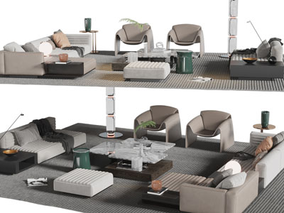 现代多人、单人沙发和茶几组合