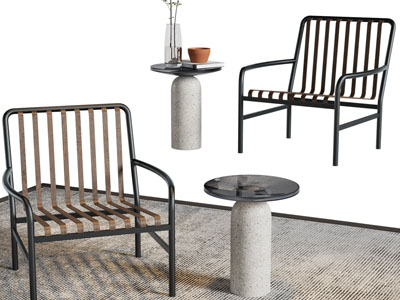 现代镂空金属休闲椅子、边几