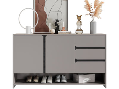 现代玄关鞋柜、摆件组合