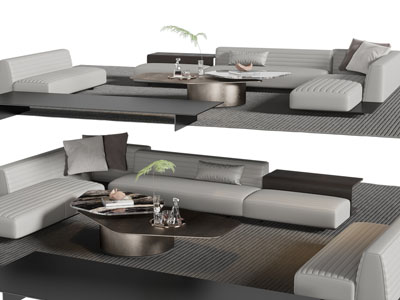 现代转角多人沙发、茶几组合