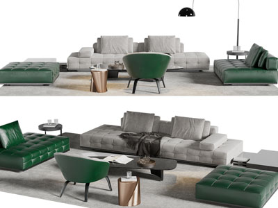 现代多人、单人无扶手沙发、茶几组合