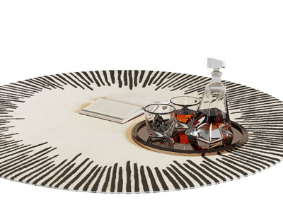 现代圆形地毯、托盘酒瓶酒杯