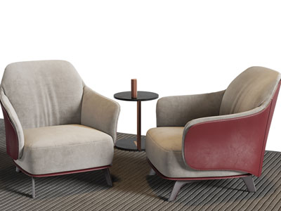 现代单人沙发、边几3d模型 现代单人沙发、边几