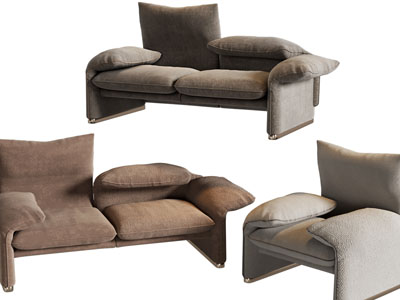 现代布艺双人沙发3d模型 现代布艺双人沙发
