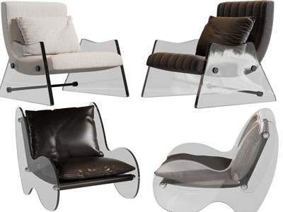 现代透明支撑的单人沙发3d模型 现代透明支撑的单人沙发