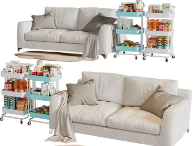 现代双人沙发、多层可移动收纳架3d模型 现代双人沙发、多层可移动收纳架