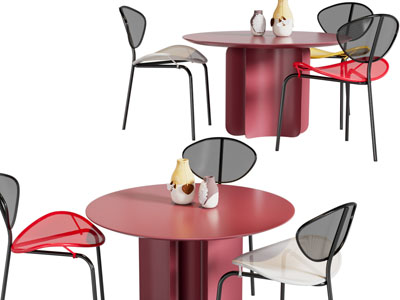 现代红色餐桌椅组合