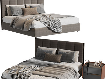 现代布艺双人床、床头柜