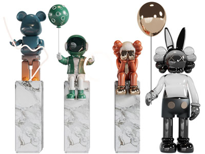 现代暴力熊、kwas公仔雕塑摆件组合