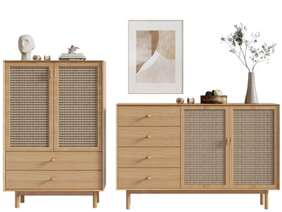 侘寂风实木玄关柜、边柜