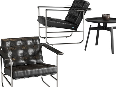 现代金属扶手单人沙发、边几3d模型 现代金属扶手单人沙发、边几