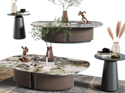 现代椭圆形大理石茶几、边几