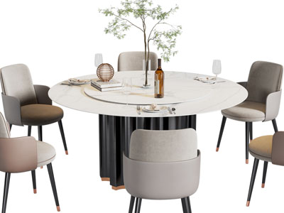 现代圆形双层餐桌椅组合