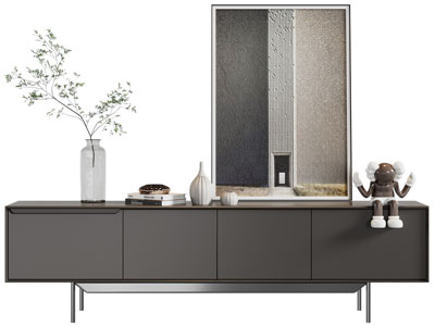 现代电视柜、装饰画、摆件组合