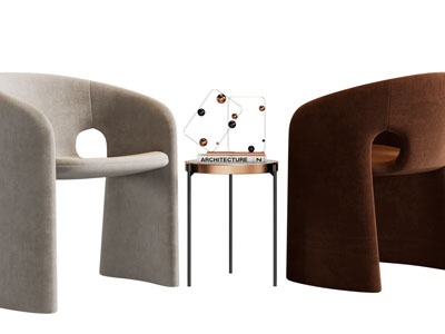 现代单人沙发、边几3d模型 现代单人沙发、边几