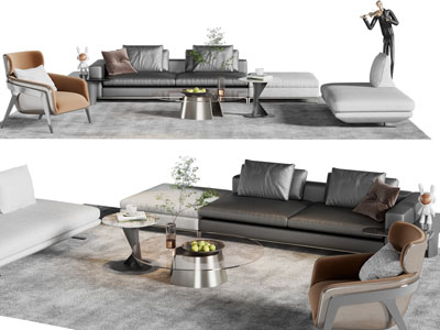 现代多人、单人沙发、休闲椅子和茶几组合