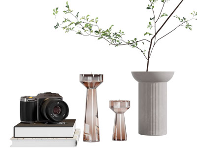 现代书本、烛台摆件组合3d模型 现代书本、烛台摆件组合