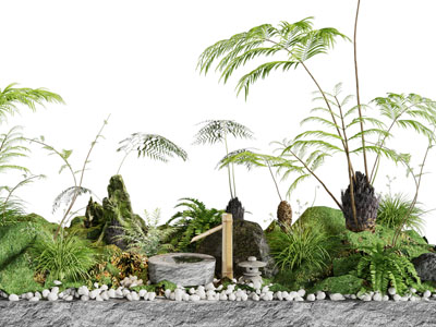 新中式花草石子景观园艺小品