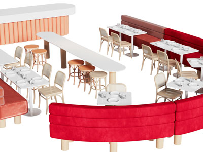 现代饭店餐馆卡座餐桌椅组合