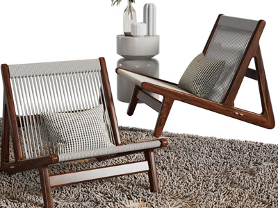 侘寂风休闲椅子、边几3d模型 侘寂风休闲椅子、边几