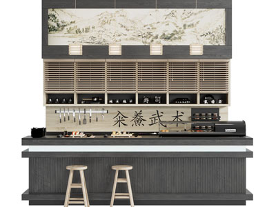 日式寿司店收银台、操作台3d模型 日式寿司店收银台、操作台