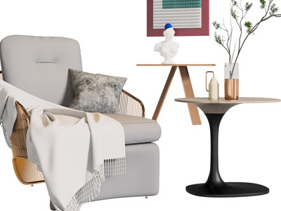 新中式单人休闲沙发椅子、边几3d模型 新中式单人休闲沙发椅子、边几