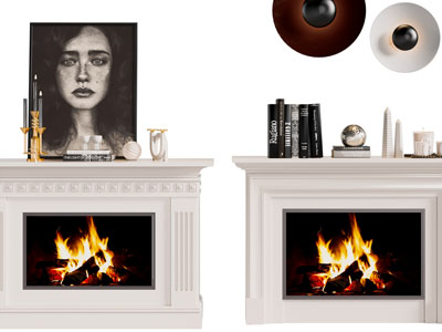 欧式白色壁炉火炉、摆件组合