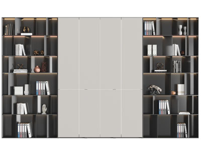 现代加宽半开放式书柜