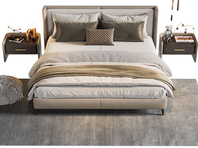 新中式双人床、床头柜