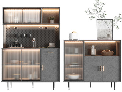 现代玻璃柜门的餐边柜