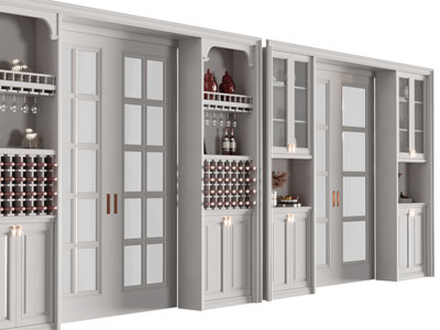 简欧嵌入推拉门的酒柜