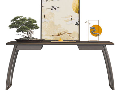 新中式端景台、盆景盆栽3d模型 新中式端景台、盆景盆栽