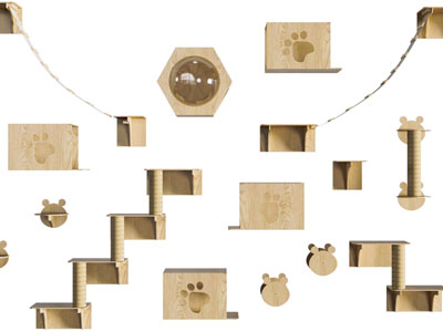 现代实木宠物猫爬架、猫屋