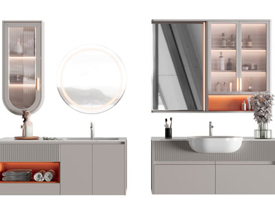 现代带收纳柜的洗手台、卫浴镜