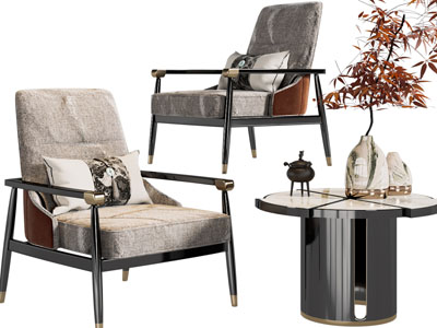 新中式休闲沙发椅子、边几3d模型 新中式休闲沙发椅子、边几