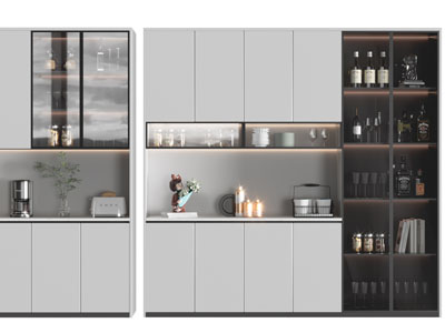 现代玻璃柜门的酒柜