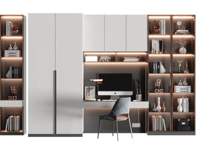 现代带书桌的装饰柜